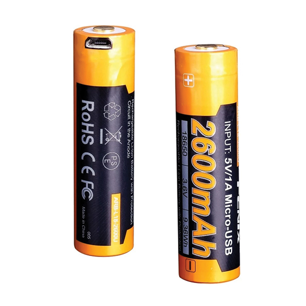 Акумулятор 18650 Fenix (2600 mAh) micro usb зарядка. Фото 2