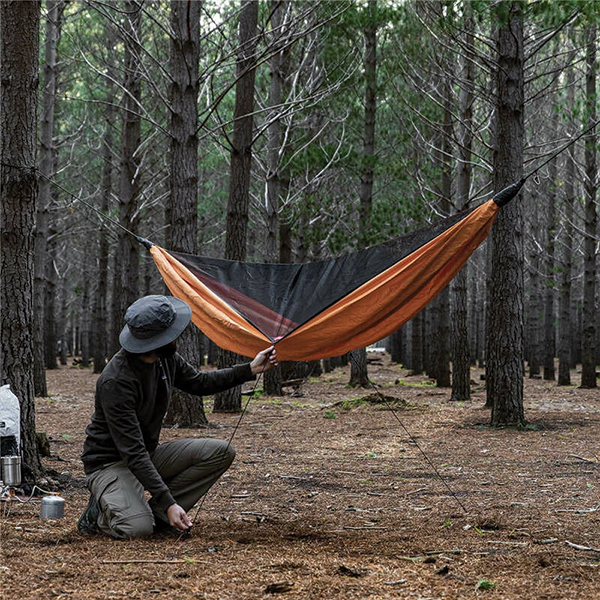 Гамак одномісний із москітною сіткою та тентом Naturehike Shelter camping NH20ZP092, 75D pongee, помаранчевий. Фото 3