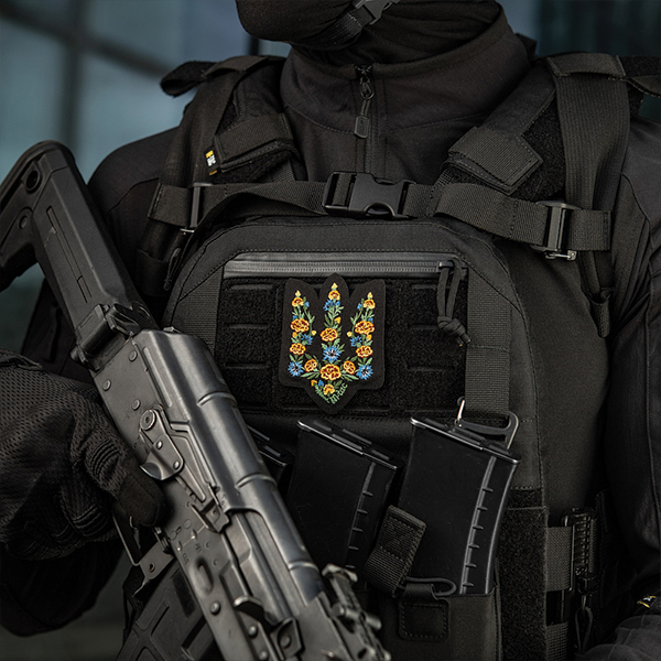 M-Tac нашивка Тризуб Чорнобривці (вишивка) Black. Фото 2