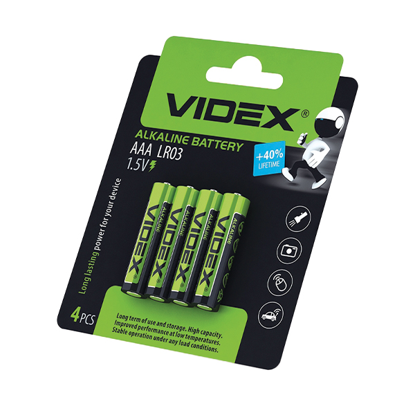 Батарейки лужні Videx LR03/AAA 1.5V  4шт/уп.