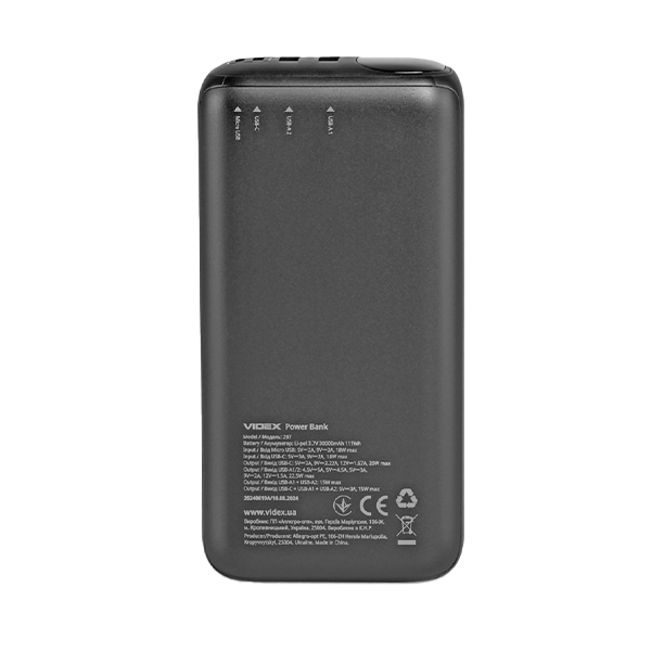 Повербанк 30000mAh Videx VPB-297 22.5W Black. Фото 2