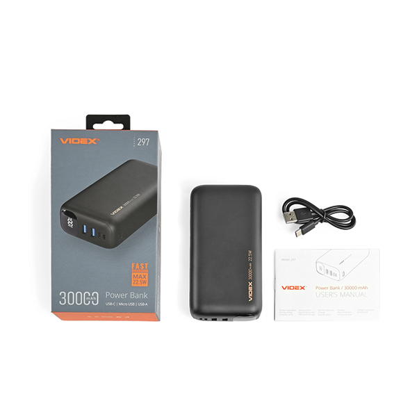 Повербанк 30000mAh Videx VPB-297 22.5W Black. Фото 7
