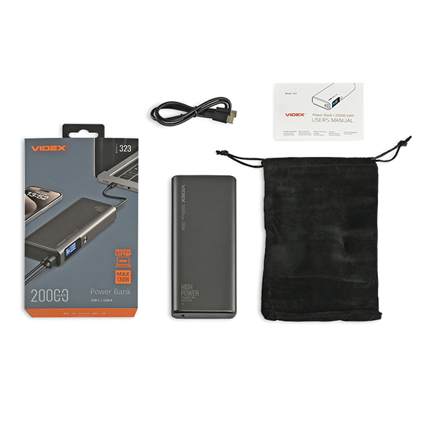 Повербанк 20000mAh VIDEX VPB-323 130W PD100W +Display. Фото 7