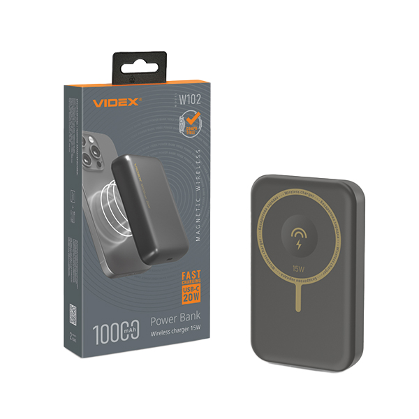 Повербанк з бездротовою зарядкою 10000mAh VIDEX VPB-W102 PD20W Grey. Фото 2