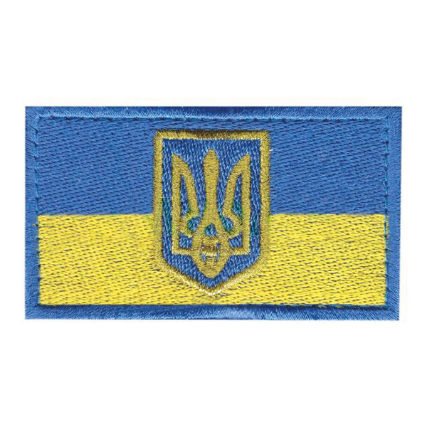 Прапорець синьо-жовтий з тризубом 8х4,5см