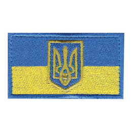 Прапорець синьо-жовтий з тризубом 8х4,5см