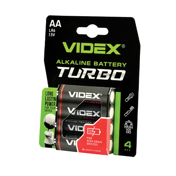 Батарейка лужна Videx LR6/AA Turbo 4шт BLISTER