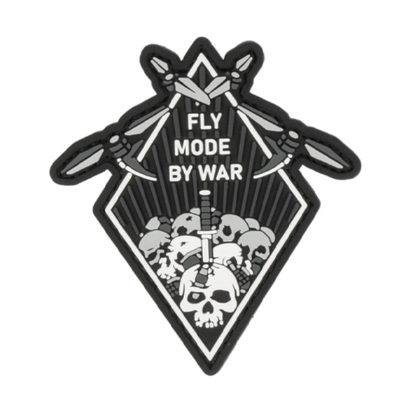 ПВХ патч "FLY MODE BY WAR" чорно-білий