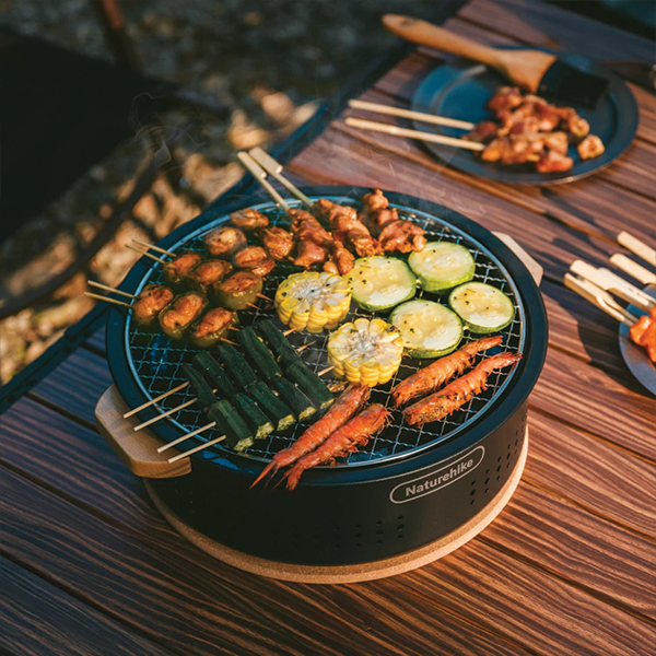 Настільна кругла піч із решіткою гриль Naturehike CNK2550CF010, 36*32.6*12 см, хромоване залізо. Фото 2