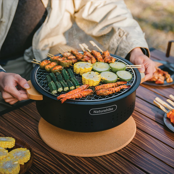 Настільна кругла піч із решіткою гриль Naturehike CNK2550CF010, 36*32.6*12 см, хромоване залізо. Фото 4