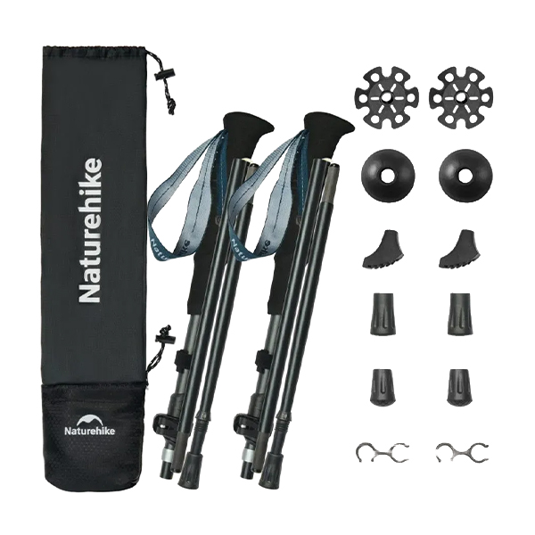 Комплект із п'ятисекційних складаних трекінгових палиць Naturehike CNK2450DS013 Gale Pro, 115-135 см, 2 шт, чорні
