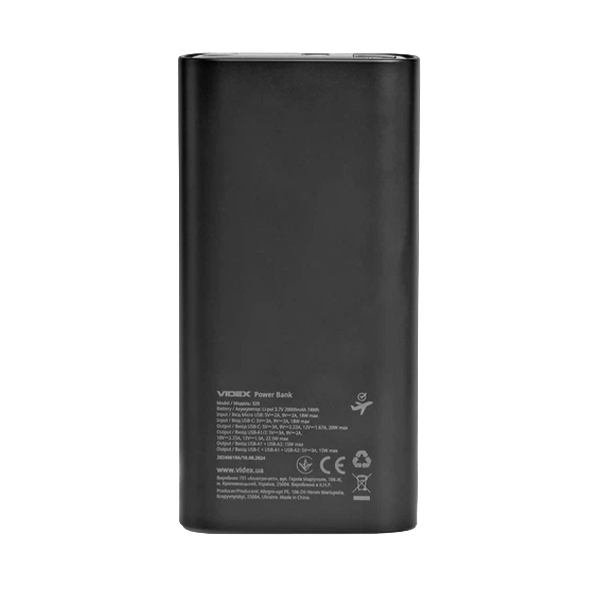Повербанк 20000mAh VIDEX VPB-320 22.5W Black. Фото 2