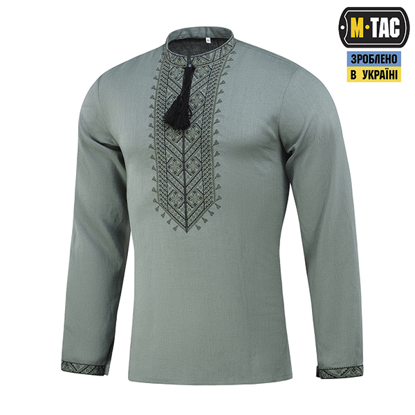 M-Tac вишиванка 100% льон сіро-зелена