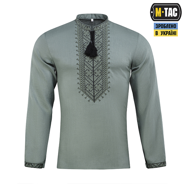 M-Tac вишиванка 100% льон сіро-зелена. Фото 2