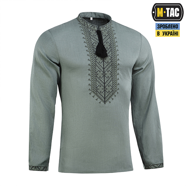M-Tac вишиванка 100% льон сіро-зелена. Фото 3
