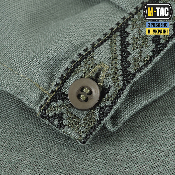 M-Tac вишиванка 100% льон сіро-зелена. Фото 7