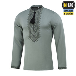 M-Tac вишиванка 100% льон сіро-зелена