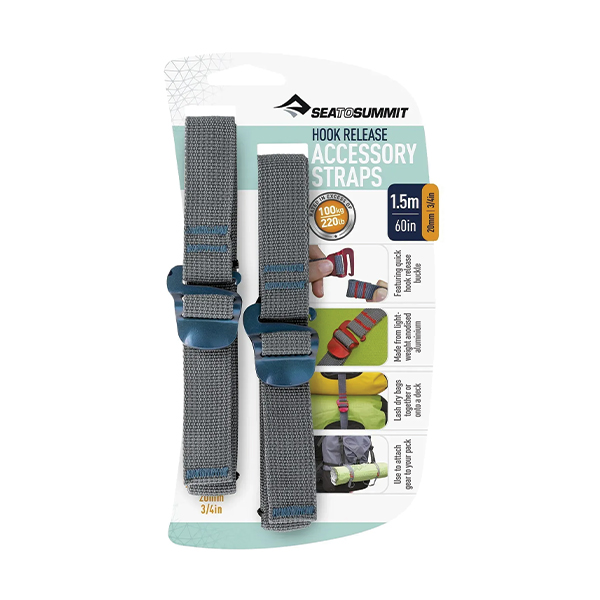 Стяжний ремінь Accessory Strap With Hook Buckle Grey, 1.5 м x 20 мм від Sea to Summit