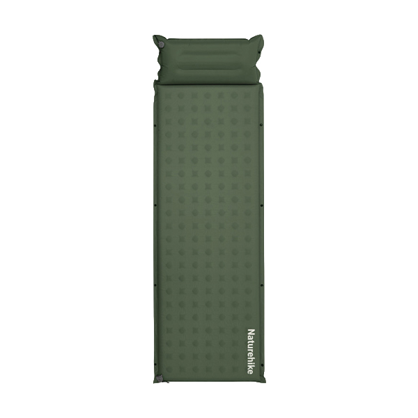 Матрац туристичний із подушкою, самонадувний одномісний Naturehike CNK2550WS025, вологостійкий, 200х65х3 см, зелений