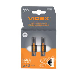Акумулятор Videx Li-ion LIR03C/AAA USBC-C 1.5V (захист) 570mAh 2pcs/Pack 