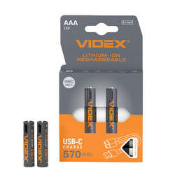 Акумулятор Videx Li-ion LIR03C/AAA USBC-C 1.5V (захист) 570mAh 2pcs/Pack 