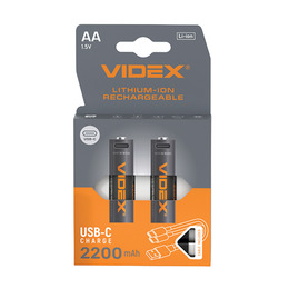 Акумулятор Videx Li-ion LIR6C/AA USBC-C 1.5V (захист) 2200mAh 2pcs/Pack