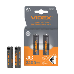 Акумулятор Videx Li-ion LIR6C/AA USBC-C 1.5V (захист) 2200mAh 2pcs/Pack