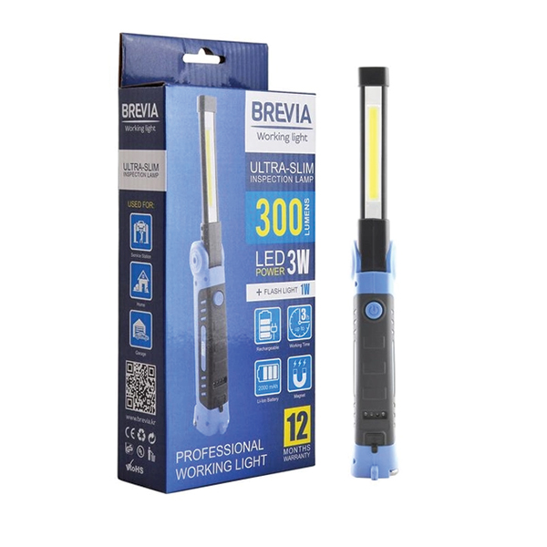 Інспекційний ліхтар Brevia 3W COB+1W LED 300 Lm 2000 mAh micro USB