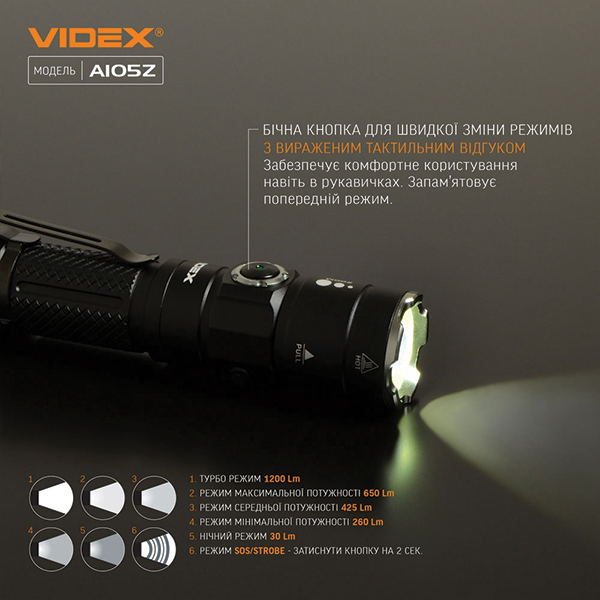 Портативний світлодіодний ліхтарик VIDEX VLF-A105Z 1200Lm 5000K. Фото 6