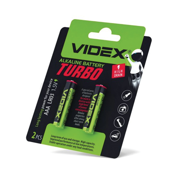 Батарейки лужні Videx LR03/AAA Turbo 1.5V 2шт/уп.