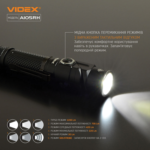 Портативний світлодіодний ліхтарик VIDEX VLF-A105RH 1200Lm 5000K. Фото 5