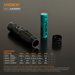 Портативний світлодіодний ліхтарик VIDEX VLF-A105RH 1200Lm 5000K. Фото 9
