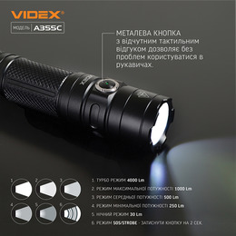 Портативний світлодіодний ліхтарик VIDEX VLF-A355C 4000Lm 5000K. Фото 7