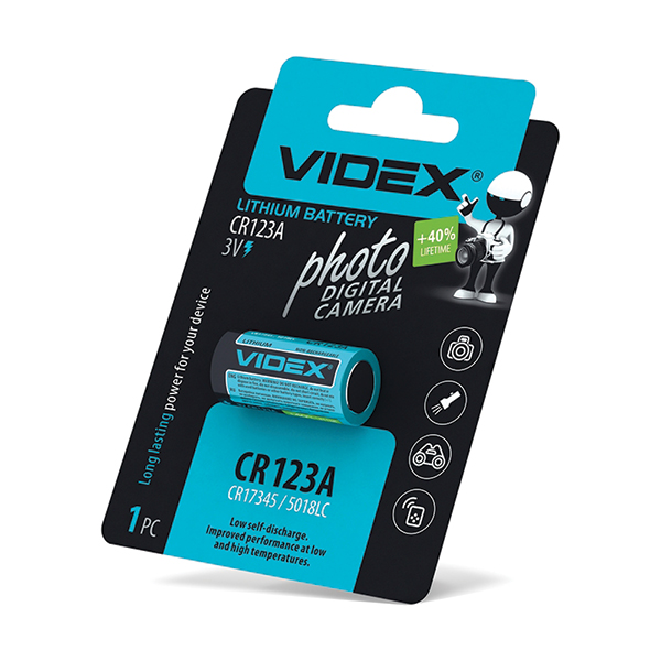Батарейка літієва Videx CR123A 3V BLISTER CARD 1шт 