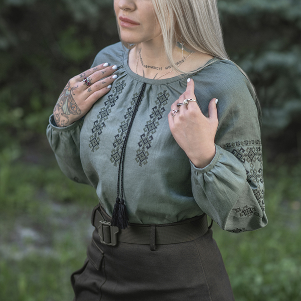 M-Tac вишиванка жіноча 100% льон сіро-зелена. Фото 5