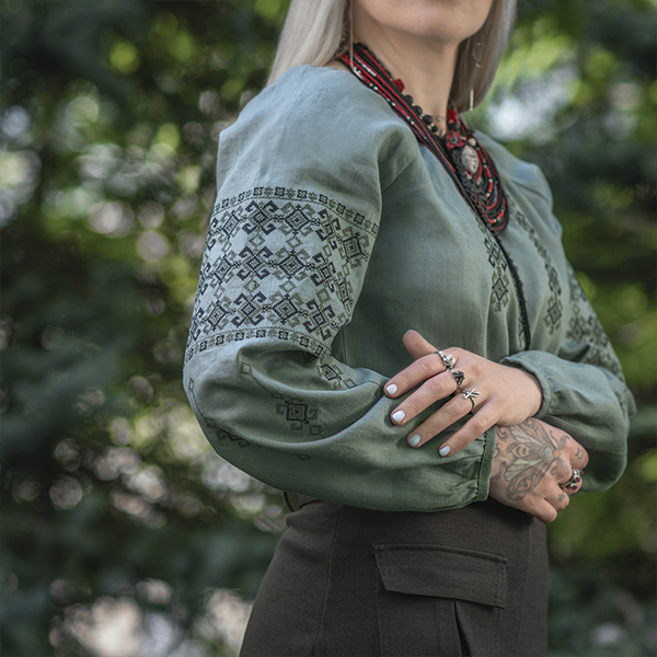 M-Tac вишиванка жіноча 100% льон сіро-зелена. Фото 8