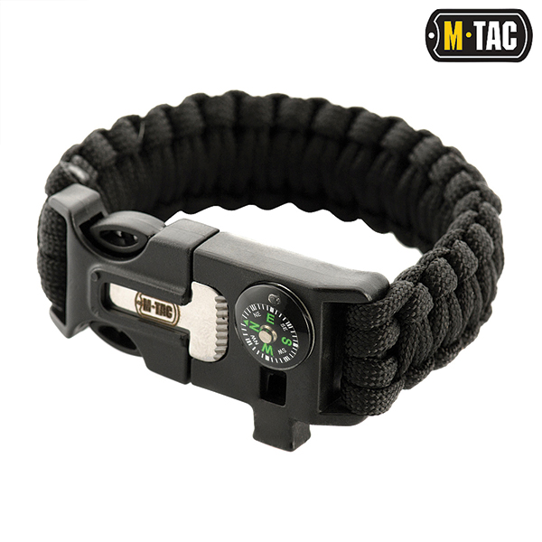 M-Tac браслет паракорд з висікачем іскор, компасом і свистком Black