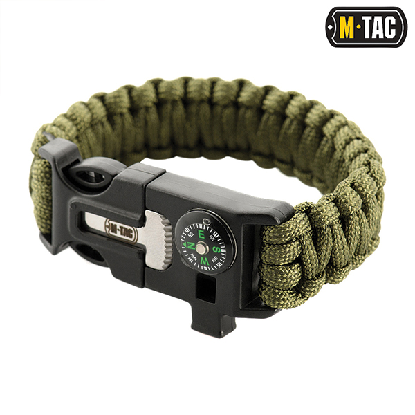 M-Tac браслет паракорд з висікачем іскор, компасом і свистком Olive