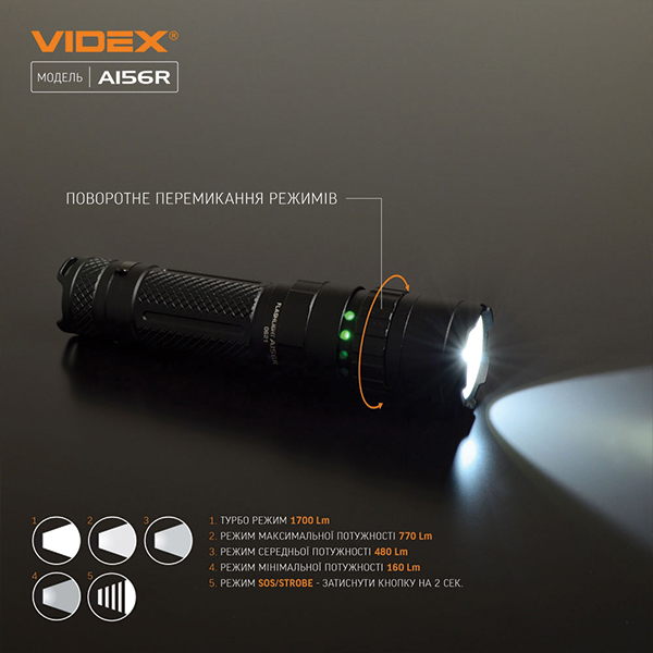Портативний світлодіодний ліхтарик VIDEX VLF-A156R 1700Lm 6500K. Фото 10