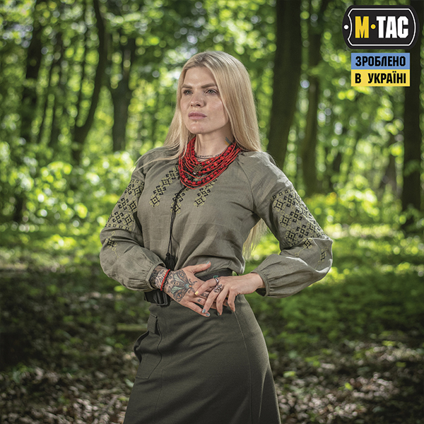M-Tac вишиванка жіноча 100% льон олива. Фото 2