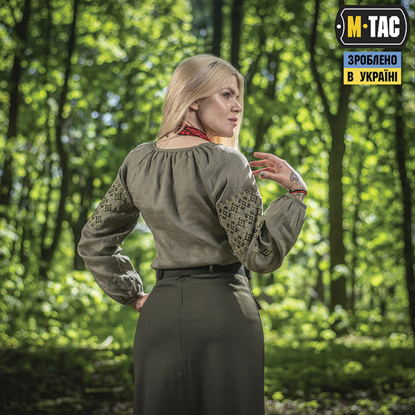M-Tac вишиванка жіноча 100% льон олива. Фото 3