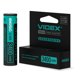 Акумулятор Videx літій-іонний 18650-P (захист) 3400mAh color box 1шт/уп