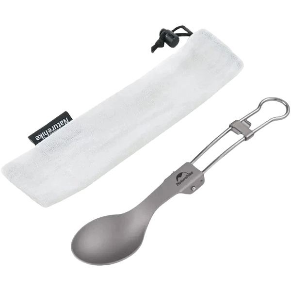 Ложка складана з титану Naturehike Titanium NH19C001-J сіра з мішечком